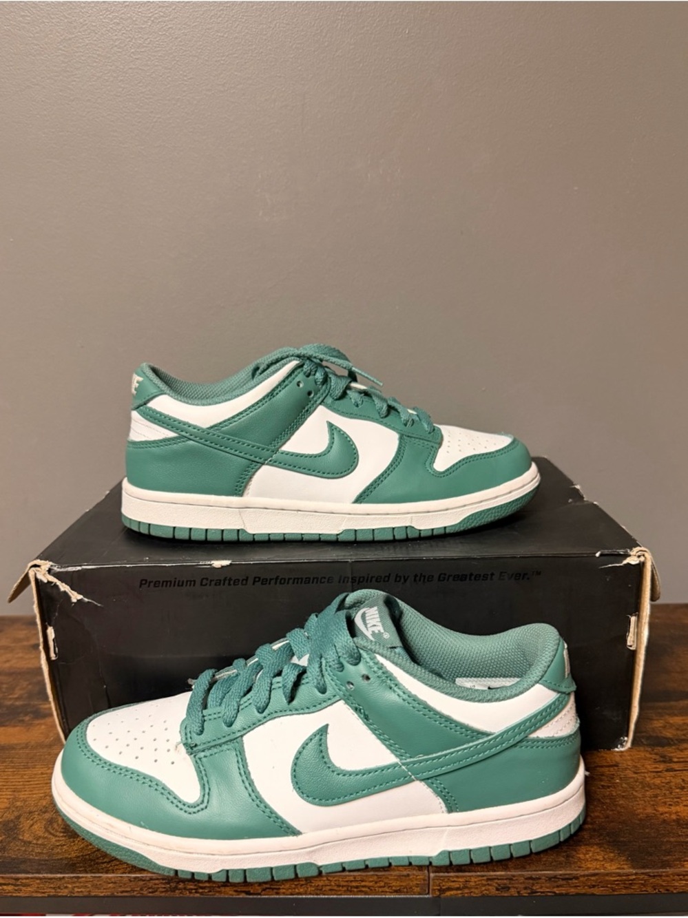 Nike Dunk Low Top Sneakers in Green and White
